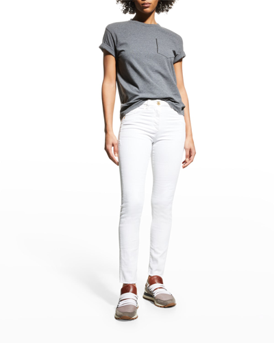 Shop Brunello Cucinelli Frayed Hem Skinny-leg Jeans W/ Monili Tab In C159 White