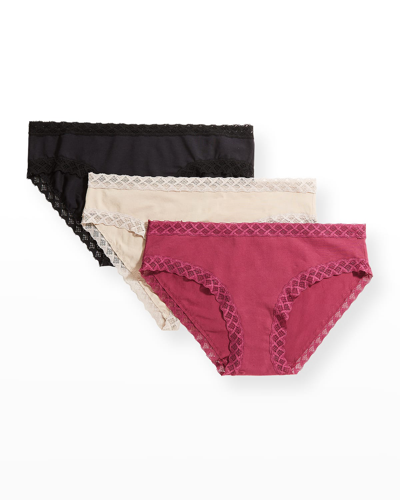 Shop Natori Three-pack Bliss Cotton Girl Briefs In Aqua Sky/ Pink Ic