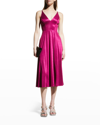Shop Dress The Population Plunging Fit-and-flare Midi Dress In Dark Magenta