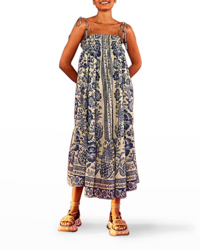 Shop Farm Rio Blue Pineapple Garden Shoulder-tie Midi Dress