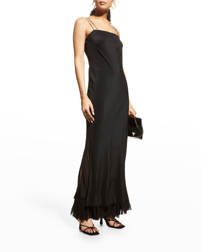 Shop Khaite Alix Strappy Ruffle Silk Maxi Dress In Black