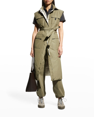 Shop Brunello Cucinelli Long Taffeta Utility Vest In C8648 Military