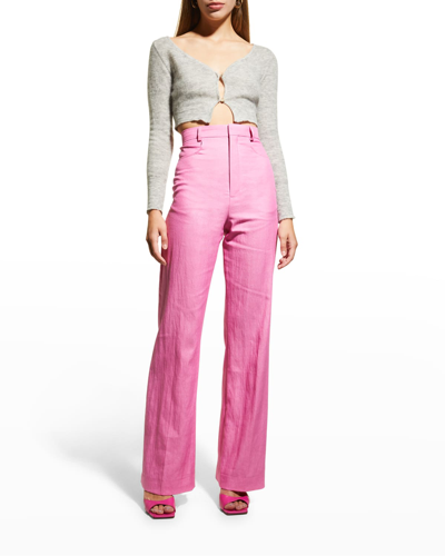 Shop Jacquemus Sauge Wide-leg Linen Pants In Pink