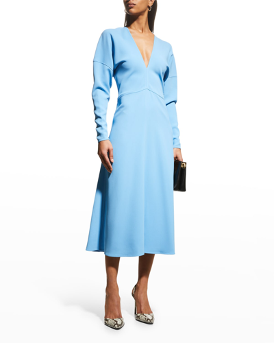 Shop Victoria Beckham V-neck Dolman-sleeve Midi Dress In Sky Blue