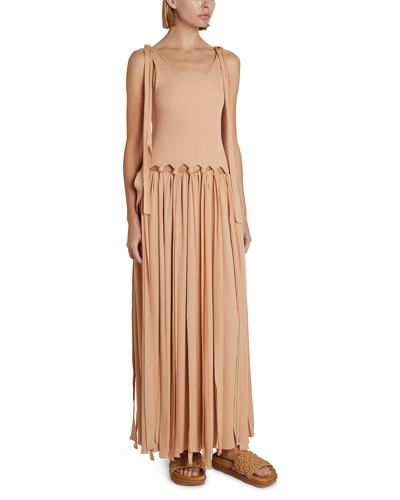 Shop Chloé Knotted Drop-waist Layered Maxi Dress In Smoked Ochre