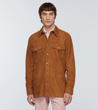 Shop Gabriela Hearst Lucas Leather Overshirt In Camel