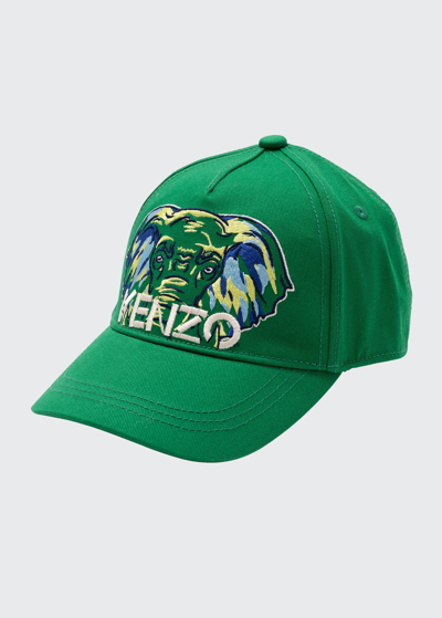 Shop Kenzo Boy's Elephant Logo Embroidered Baseball Cap In 719-green