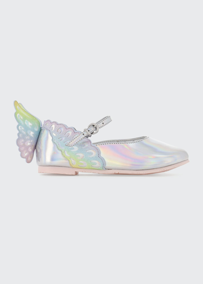 Shop Sophia Webster Girl's Evangeline Leather Butterfly-wing Flats, Toddler/kids In Holographic Rain