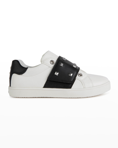Shop Geox Girl's Kathe Studded Grip-strap Low-top Sneakers, Toddler/kids In White Blck