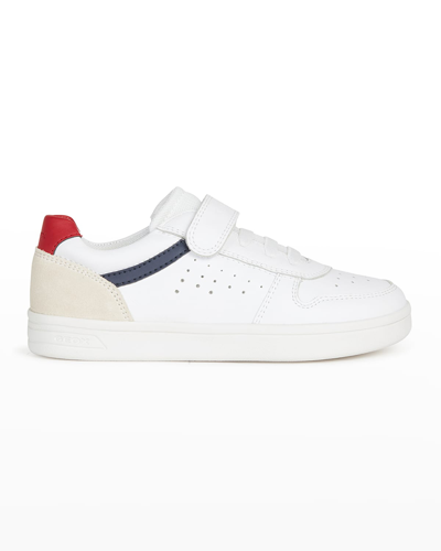 Shop Geox Boy's Dj Rock Leather Low-top Sneakers, Kids In Wht/navy