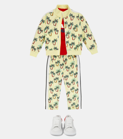 Palm Angels Printed Jersey Sweatpants In Yellow Green