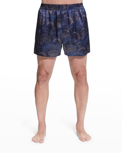 Shop Majestic Men's Silk Paisley Boxer Shorts In Midnight Blue