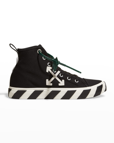 Shop Off-white Men's Arrow Striped Canvas Mid-top Sneakers In Black/ White