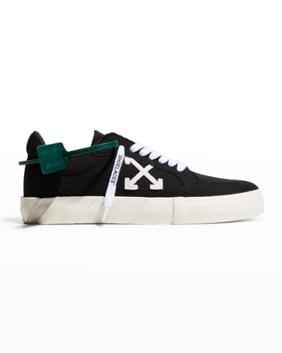 Shop Off-white Men's Canvas Low-top Vulcanized Diagonal Sneakers In Black/ White
