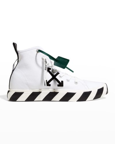 Shop Off-white Men's Arrow Striped Canvas Mid-top Sneakers In White/ Black