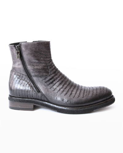 Shop Jo Ghost Men's Lizard-embossed Double-zip Boots In Dark Grey