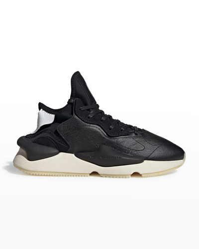 Shop Y-3 Men's Kaiwa Stretch Mix-leather High-top Sneakers In Black/black/white