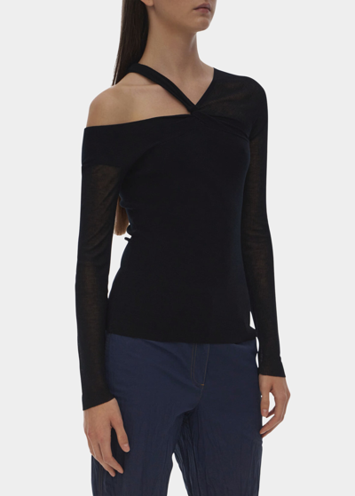 Shop Helmut Lang Cold-shoulder Long-sleeve Twist Top In Black