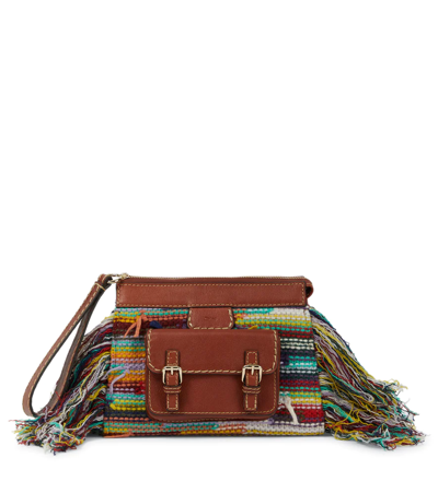 Shop Chloé Edith Cashmere And Leather Clutch In Multicolor 2