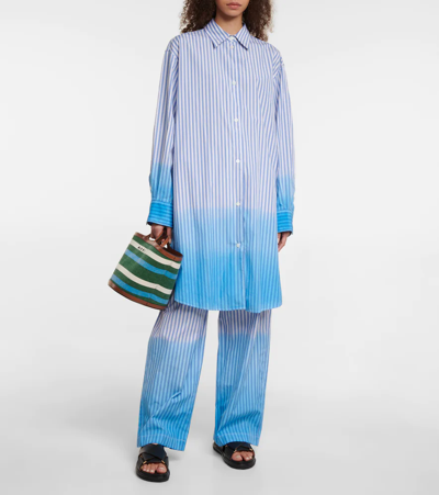 Shop Marni Striped Cotton Poplin Shirt In Iris Blue