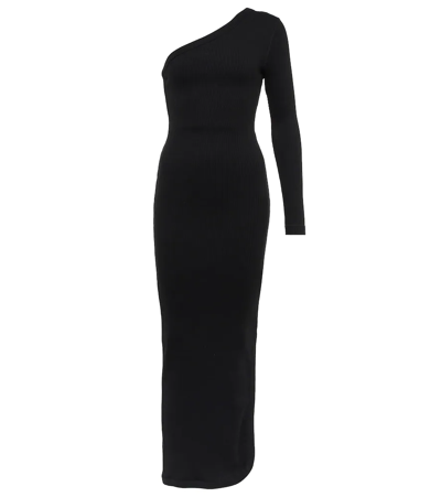Shop Ami Alexandre Mattiussi One-shoulder Cotton Maxi Dress In Black