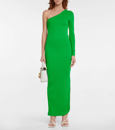 Shop Ami Alexandre Mattiussi One-shoulder Cotton Maxi Dress In Green