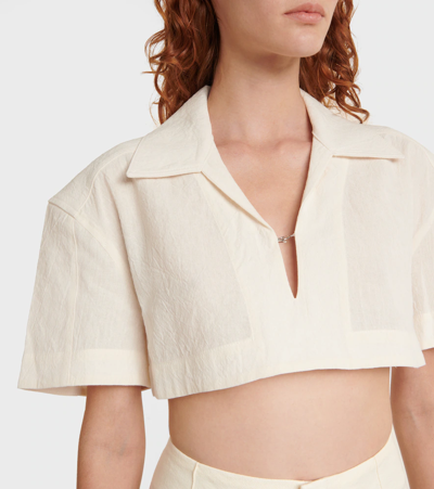 Shop Jacquemus Le Haut Bebi Cropped Shirt In Off-white