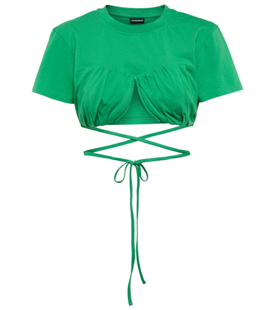 Shop Jacquemus Le T-shirt Baci Cotton Crop Top In Green