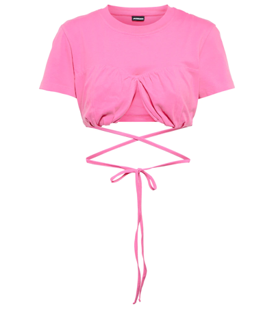 Shop Jacquemus Le T-shirt Baci Cotton Crop Top In Dark Pink