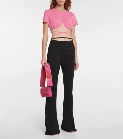 Shop Jacquemus Le T-shirt Baci Cotton Crop Top In Dark Pink
