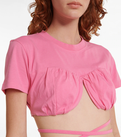 Shop Jacquemus Le T-shirt Baci Cotton Crop Top In Dark Pink