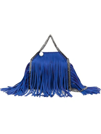 Stella Mccartney 'falabella' Tiny Fringe Two-way Chain Tote In Llue