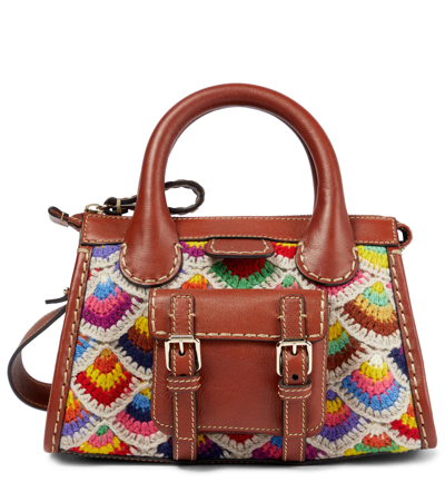 Shop Chloé Edith Mini Crochet And Leather Tote In Multicolor 2