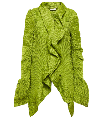 Shop Dries Van Noten Shirred Satin Jacket In Neon Green