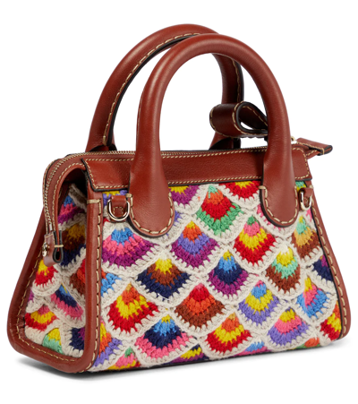 Shop Chloé Edith Mini Crochet And Leather Tote In Multicolor 2