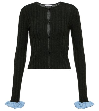 Shop Jw Anderson Cable-knit Wool Cardigan In Green Blue