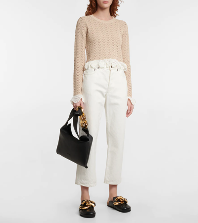 Shop Jw Anderson Open-knit Cotton Sweater In Beige Off White