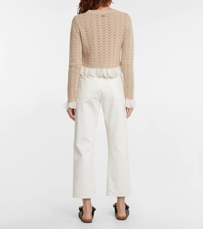 Shop Jw Anderson Open-knit Cotton Sweater In Beige Off White