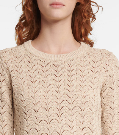 Shop Jw Anderson Open-knit Cotton Sweater In Beige Off White
