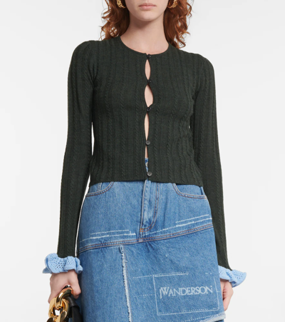 Shop Jw Anderson Cable-knit Wool Cardigan In Green Blue