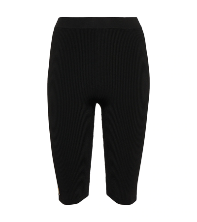 Shop Saint Laurent Ribbed-knit Biker Shorts In Noir