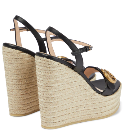 Shop Gucci Leather Espadrille Wedge Sandals In Nero