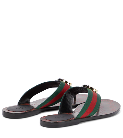 Shop Gucci Gg Web Leather Thong Sandals In V.r.v/nero