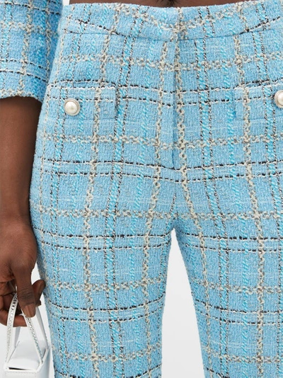 Embellished Checked Metallic Bouclé-tweed Flared Pants In Blue