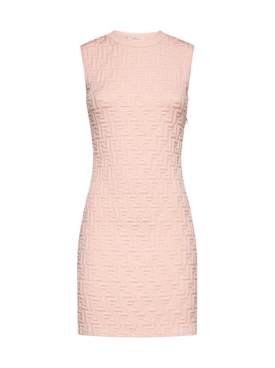 Shop Fendi Ff Embossed Sleeveless Midi Dress In Pink