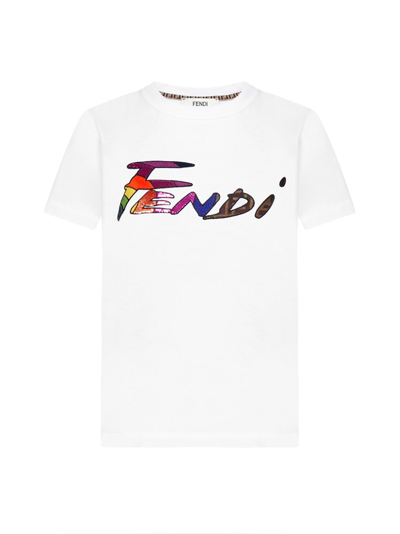 Shop Fendi Logo Embellished Crewneck T In White