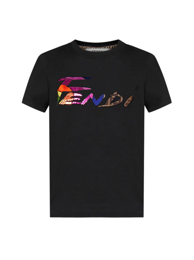 Shop Fendi Logo Embellished Crewneck T In Black