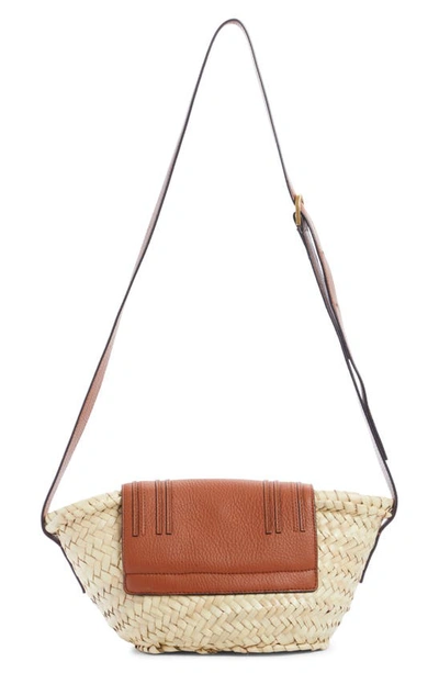 Shop Chloé Marcie Leather & Raffia Crossbody Bag In Tan