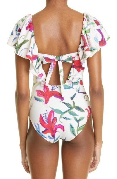 Shop La Doublej Ruffle One-piece Swimsuit In White Lily