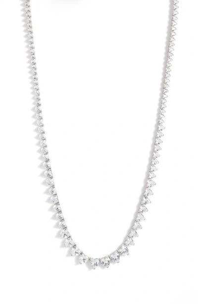 Shop Shymi Graduated Heart Tennis Necklace In Silver - White